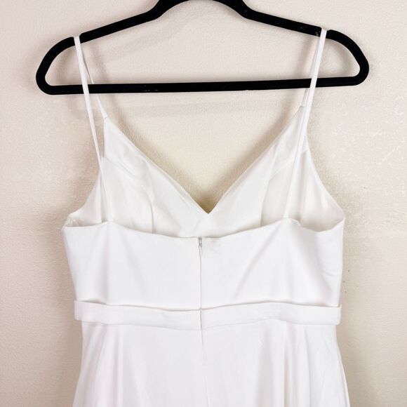 Leena Mac Duggal White Spaghetti Strap Crepe V-Neckline Wedding Dress Size 10 - Picture 8 of 10